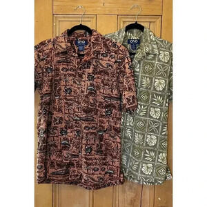 Ono & Company Mens Hawaiian (2 Set) Button Up Shirt Size Medium Pink 90s VINTAGE